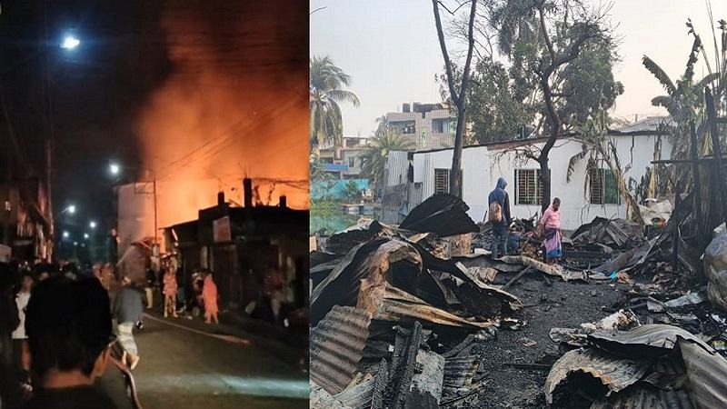 বরিশালে অগ্নিকাণ্ডে সাতটি দোকান পুড়ে ছাই