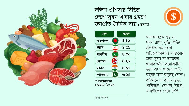 ভারত পাকিস্তান নেপালের চেয়ে বাংলাদেশে সুষম খাবারের ব্যয় বেশি