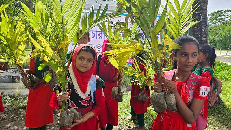বাগেরহাটে শিক্ষার্থীদের মধ্যে চারা বিতরণ