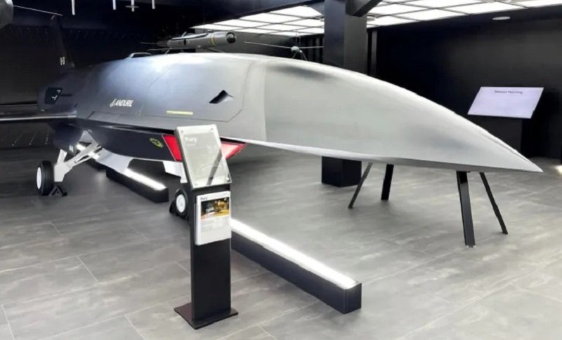 Anduril displays its unmanned combat aircraft “Fury” at the Farnborough International Airshow, in Hampshire, Britain, on July