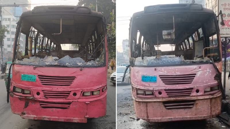 বাড্ডায় পৃথক স্থানে আগুনে ভস্মীভূত দুই বাস