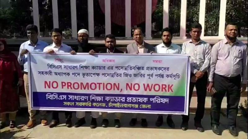 চাঁপাইনবাবগঞ্জে পদোন্নতির দাবিতে শিক্ষা ক্যাডারের প্রভাষকদের কর্মবিরতি