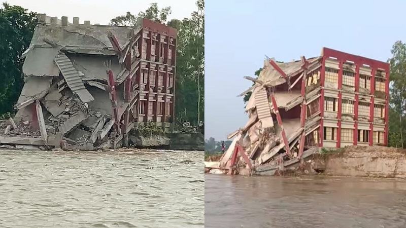 যমুনার ভাঙনে বিলীন মানিকগঞ্জে তিন তলা স্কুল ভবন