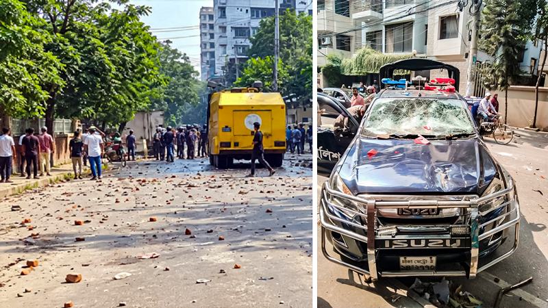 উত্তরায় পোশাক শ্রমিক ও পুলিশের সংঘর্ষে আহত অর্ধশত