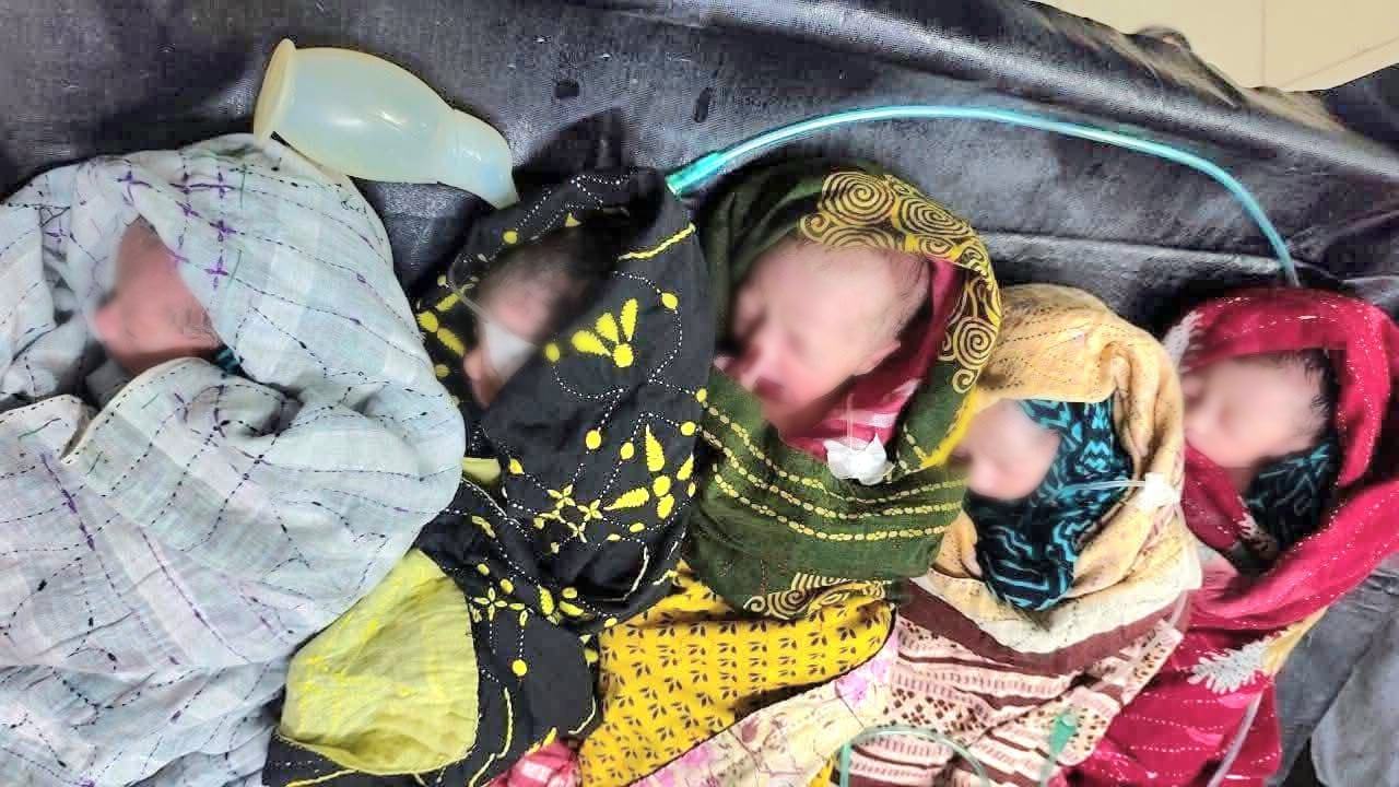 এক গৃহবধূর কোলজুড়ে পাঁচ নবজাতক