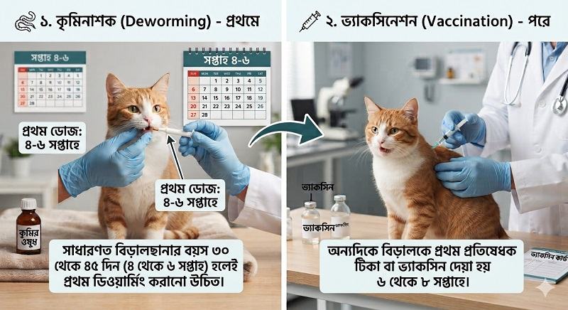 বিড়ালের ভ্যাকসিন না ডিওয়ার্মিং, কোনটা আগে?