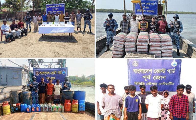 কোস্টগার্ডের পৃথক অভিযানে ১০ জলদস্যু ও ৮ পাচারকারী আটক