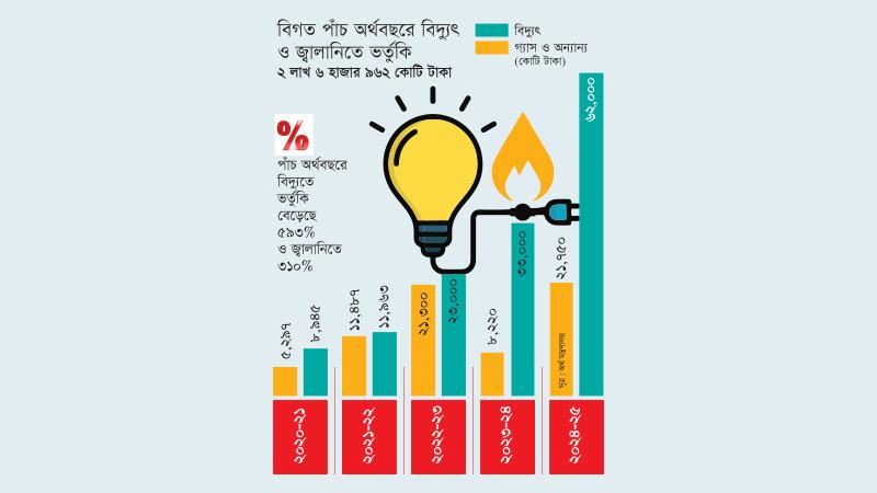 পাঁচ বছরে বিদ্যুতে ভর্তুকি বেড়েছে ৫৯৩%, জ্বালানিতে ৩১১ শতাংশ