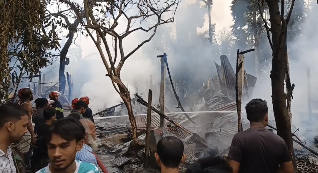 মাদকাসক্ত যুবকের নিজের ঘরে দেয়া আগুনে পুড়ল ১১ ঘর ও ৬ দোকান