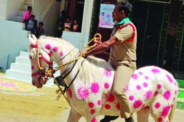 ঘোড়ার গায়ে করোনার ছবি