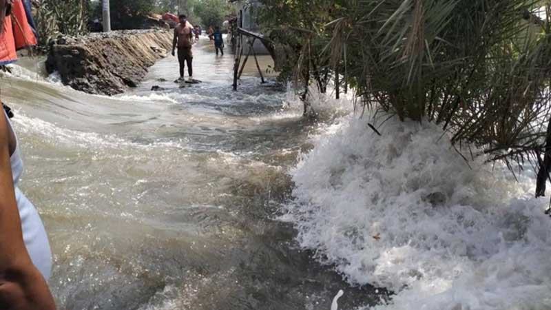 আশাশুনিতে খোলপেটুয়া নদীর বাঁধ ভেঙে তিন গ্রাম প্লাবিত