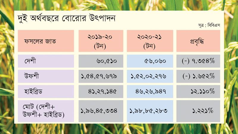 লক্ষ্যমাত্রা থেকে ১০ লাখ টন কম হয়েছে বোরো উৎপাদন