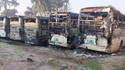 ফরিদপুরে সেই বরকত-রুবেলের ১২ বাসে আগুন