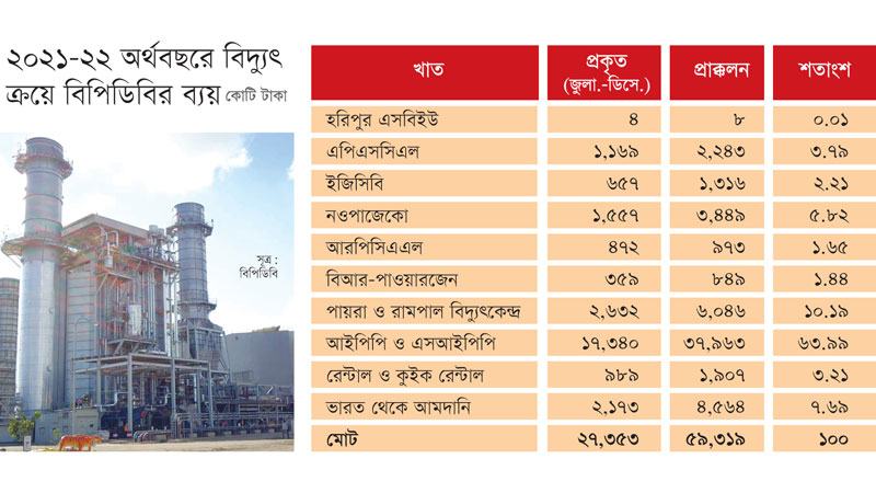 আইপিপি ও বড় প্রকল্পে চলে যাচ্ছে বিপিডিবির ব্যয়ের ৭৪%