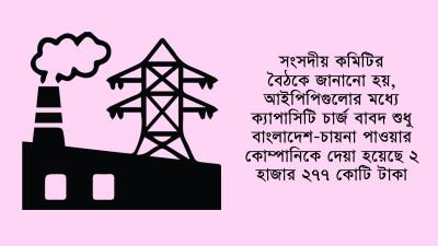নয় মাসে বিদ্যুৎকেন্দ্রের ক্যাপাসিটি চার্জ ১৬ হাজার ৭৮৫ কোটি টাকা