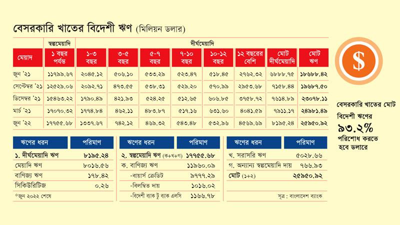 বেসরকারি বিদেশী ঋণের প্রায় ৭০ শতাংশেরই মেয়াদ মাত্র এক বছর