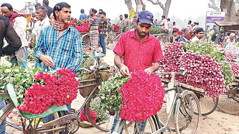 পাইকারি বাজারে চড়া দামে বিক্রি হচ্ছে গদখালীর গোলাপ
