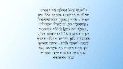 নীতিমালা-পরিকল্পনাহীনতায় সংকটে ঢাকার সবুজ পরিসর