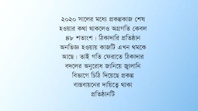 থমকে থাকা কাজে গতি ফেরাতে অনভিজ্ঞ ঠিকাদার বদলাতে চিঠি