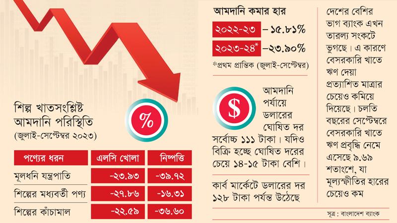 ডলার নেই, তারল্যও সংকটে, সংকোচনের মুখে বেসরকারি খাত