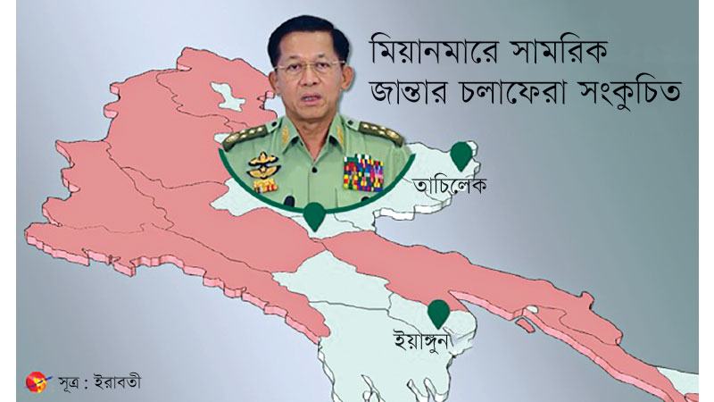 মিয়ানমারে স্বাধীনভাবে চলাচলও করতে পারছেন না জান্তাপ্রধান