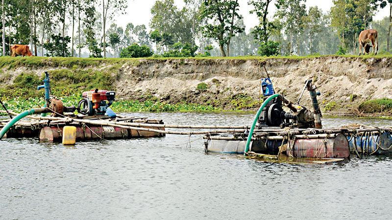বগুড়ায় নদীর পানি কমতেই সক্রিয় বালি উত্তোলনকারীরা